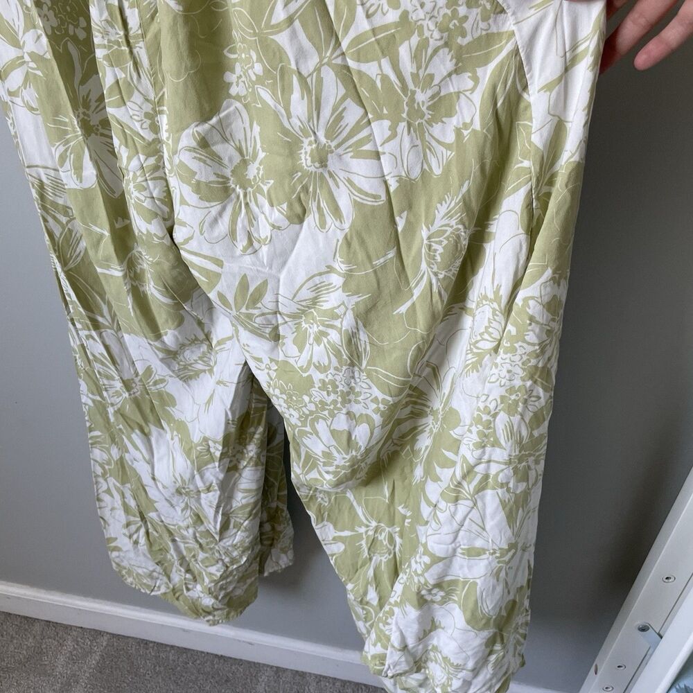 American Eagle Jumpsuit Tropical Floral Print Green White Backless Women's Large - Picture 10 of 13